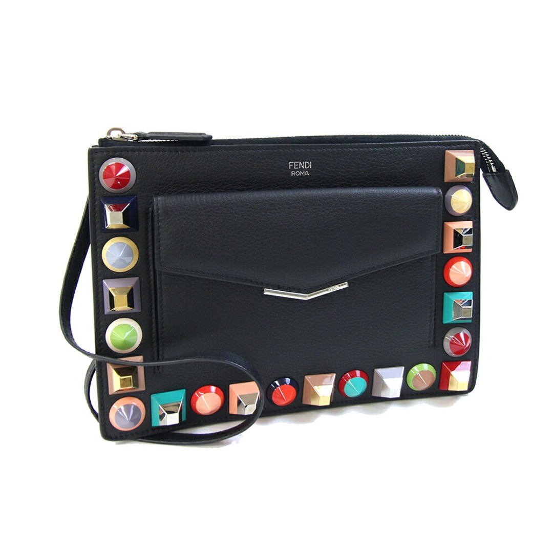 Fendi Shoulder Bag Toujours Multi Studs Leather Black Size: W:9.3×H:6.7 in.