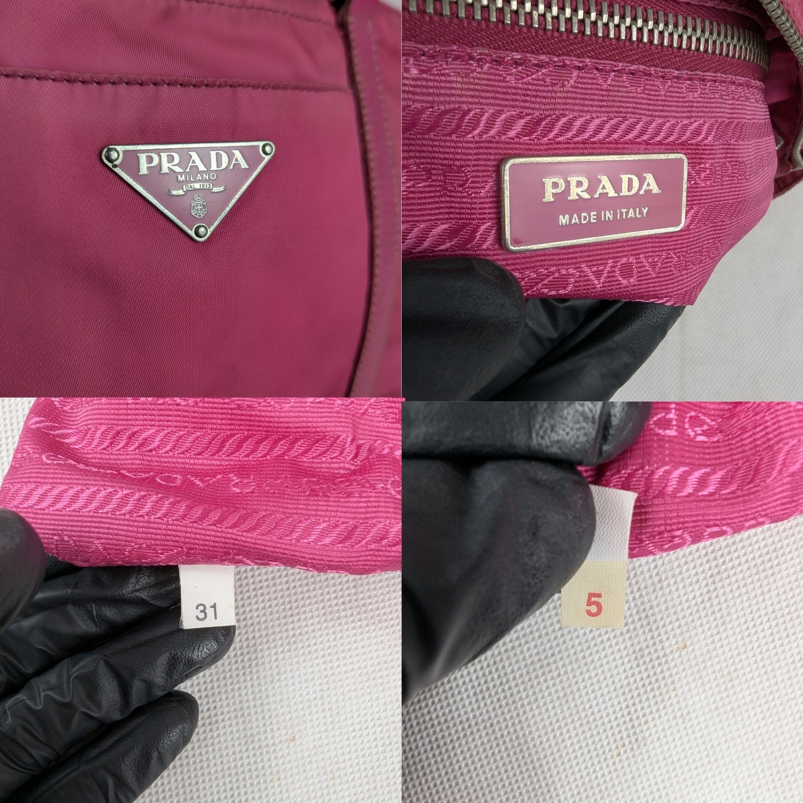 Vintage Prada Tessuto Nylon Leather Tote Shoulder bag pink Made in Italy.