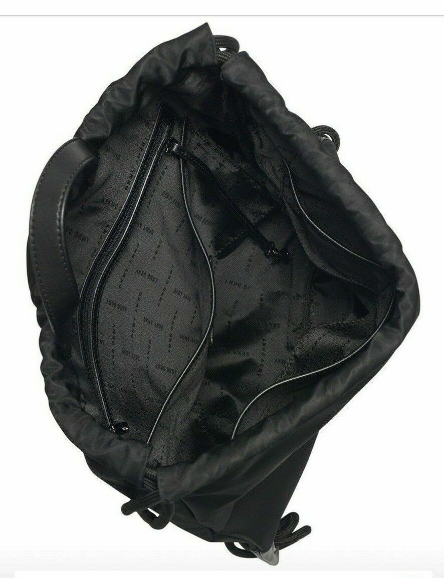 DKNY Pride Embossed Logo Drawstring Backpack Bag Crossbody Black MSRP $148 NEW