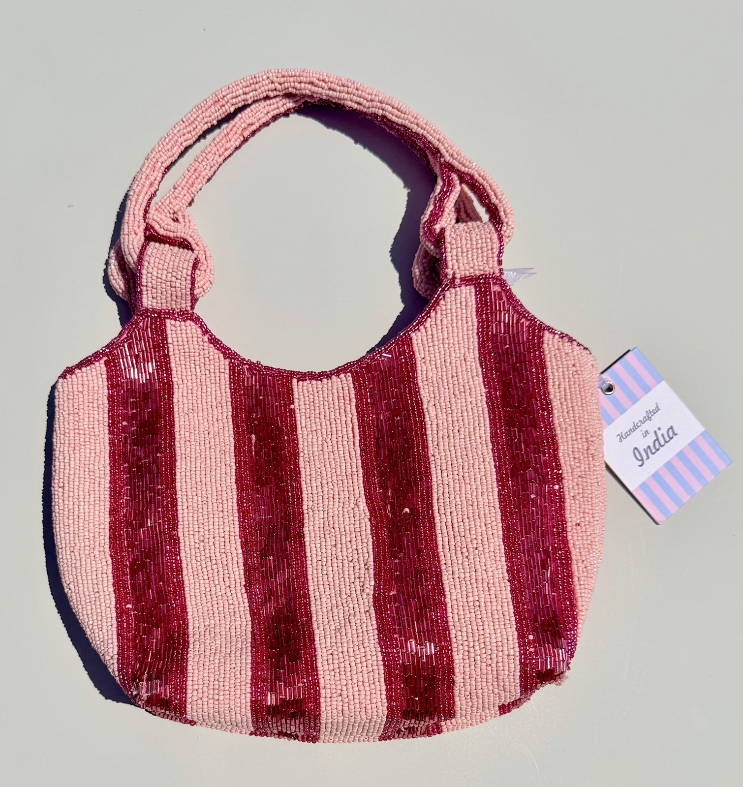 Viral RARE Beaded Pink/Burgundy Striped Bag Made In India NWT TikTok Limited
