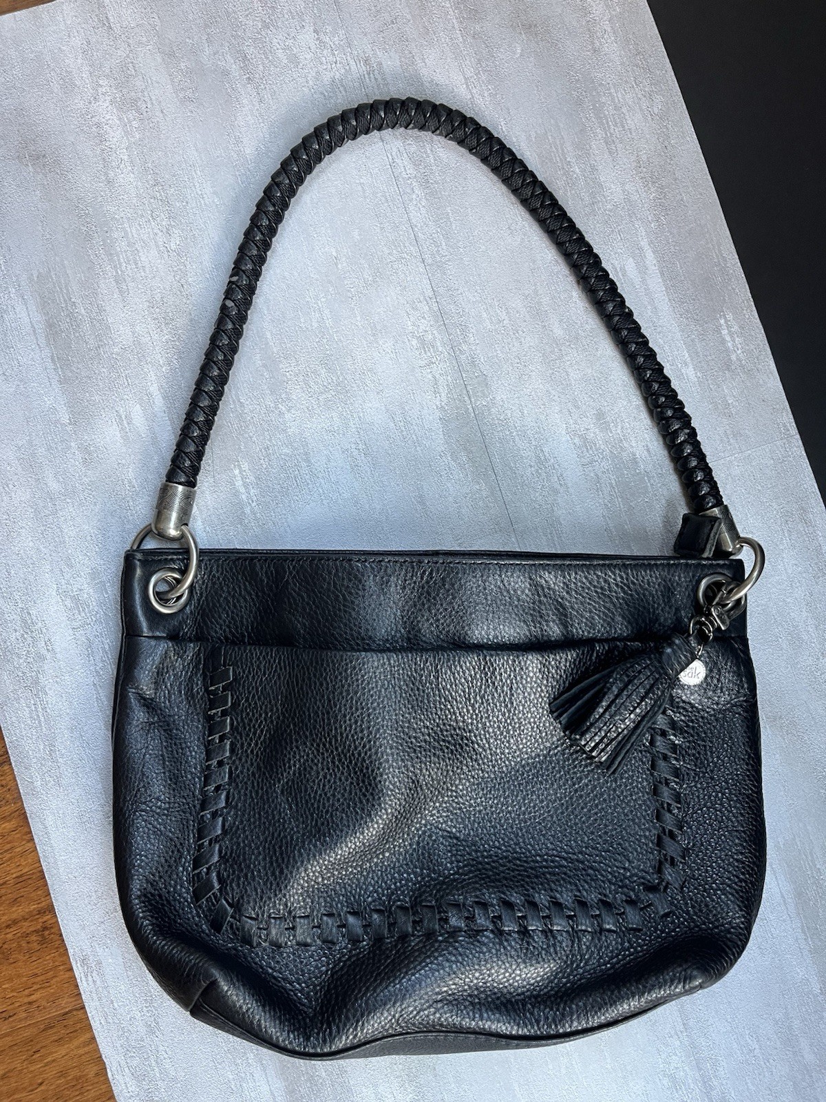 The Sak Black Indio Pebble Leather Hobo Purse Teal Interior