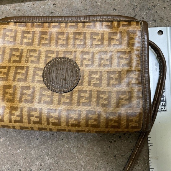 FENDI Vintage FF Zucca Small Monogram Coated Leather Crossbody Bag with COA