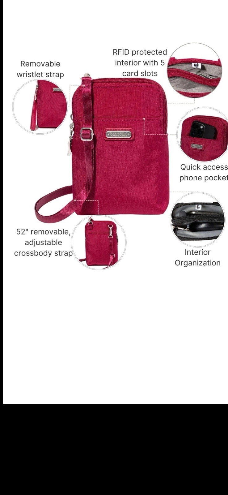 Baggallini Take Two RFID Bryant Crossbody – 5×7.25 Lightweight Travel Vacation