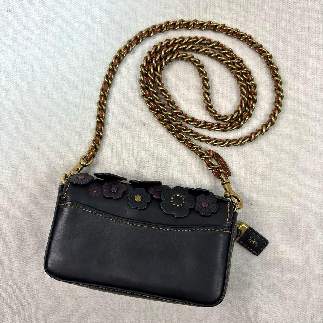 COACH Dinky Chain Shoulder Bag Leather Black Authentic Women’s Crossbody