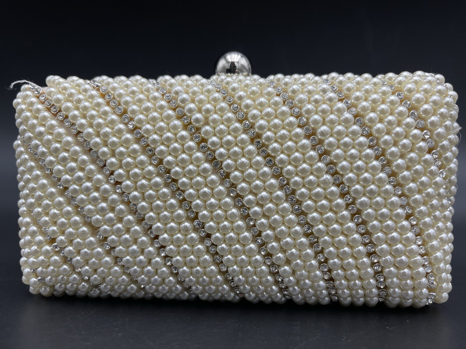 Silver Faux Ivory Pearls/Rhinestones Evening Clutch Party Cocktail Wedding
