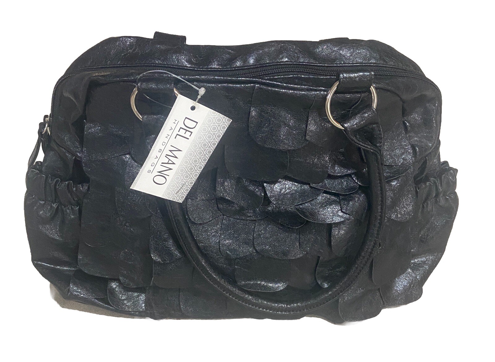 Vintage Women’s Black Vinyl Satchel Handbag Ruffled Finish NWT