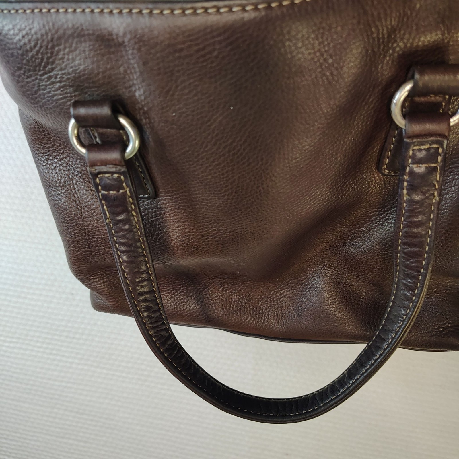 Y2K Fossil 75082 Dark Brown Leather Tote Small Bag Zip Purse Classic 10 Inch
