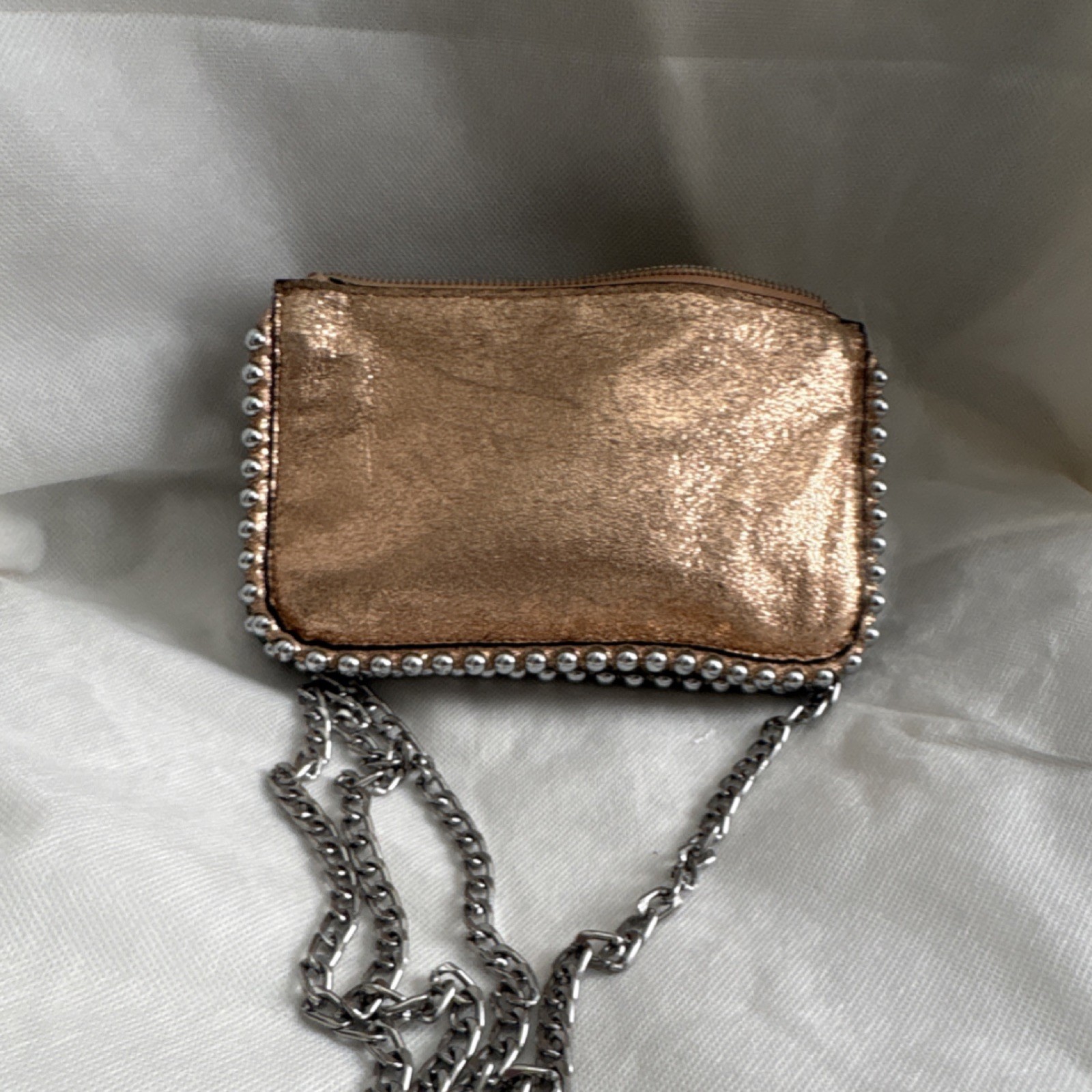 Zara Gold and Black Coated Shoulder Bag with Chain and Beaded Accents