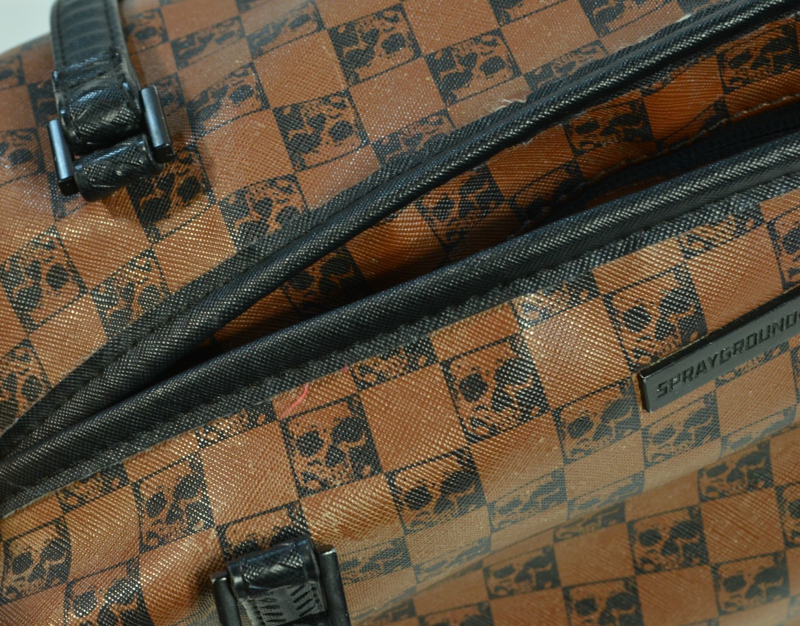 Sprayground Shark Skulls Checkerboard Brown Purse Bag Tote Rare