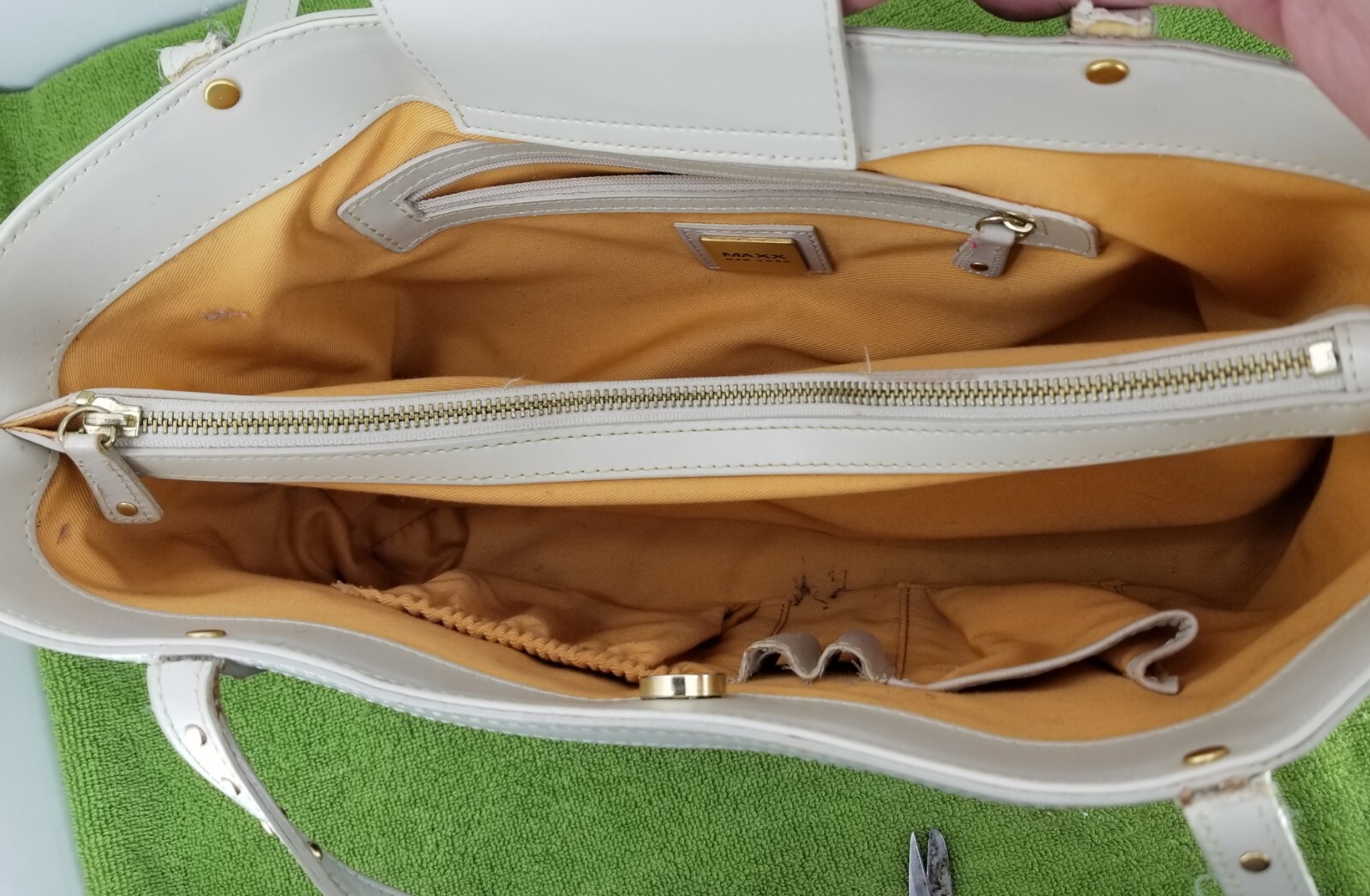 MAXX NEW YORK Black White Handbag Patent Leather Trim & Gold Accents
