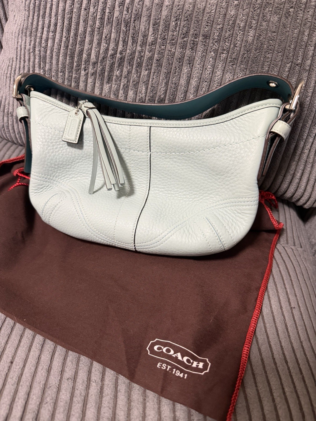 Vintage Y2K Coach Soho Mini Hobo Light Blue Pebbled Leather Zip Shoulder Bag