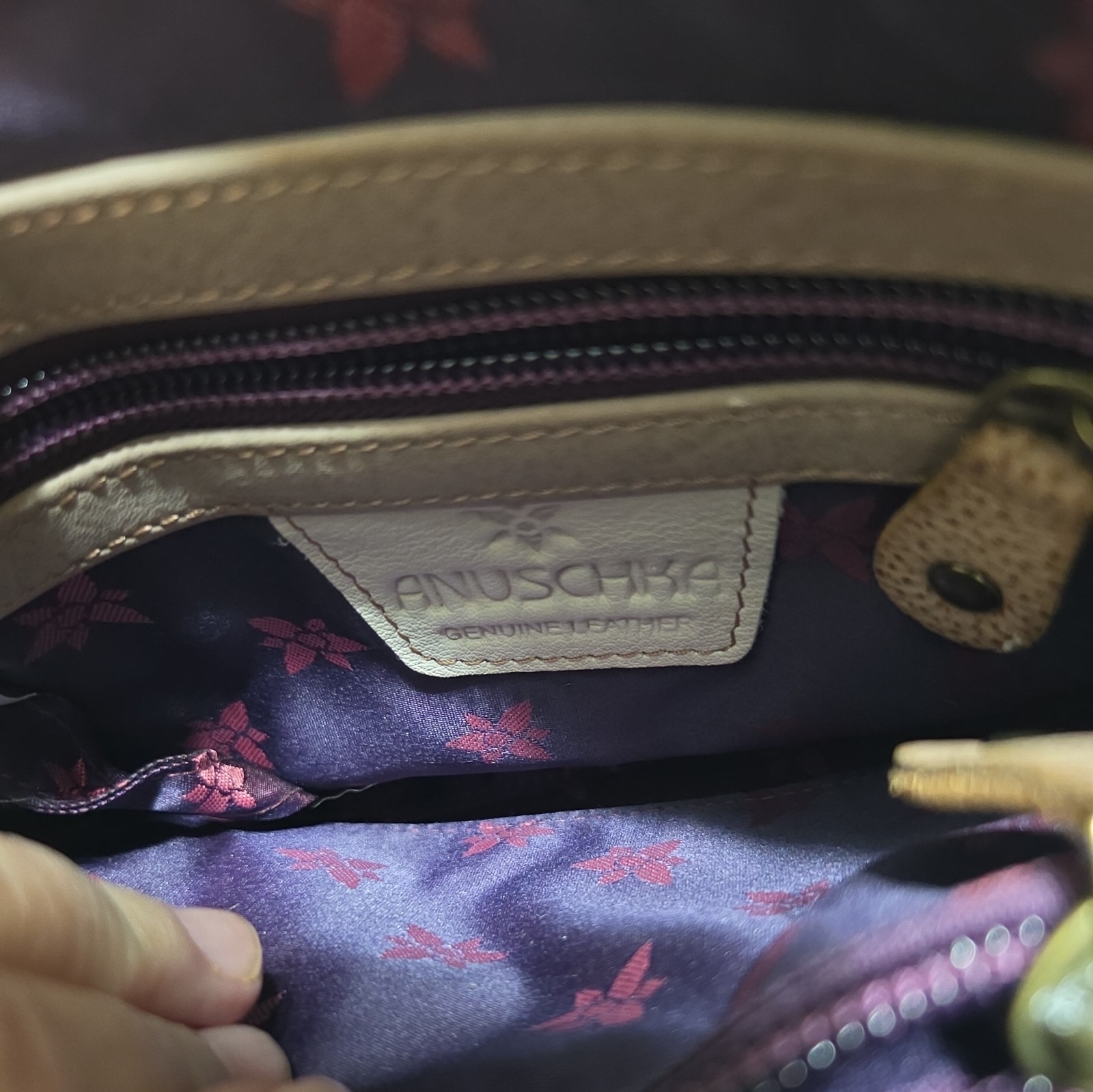Anuschka Hand Painted Leather Crossbody Handbag ~~ Flowers & Buterfly