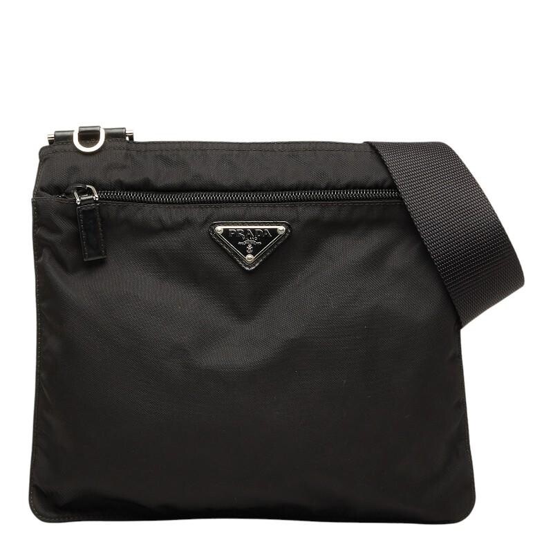 PRADA BT0420 Shoulder Bag Nylon Black Womens Zip Silver Hardware