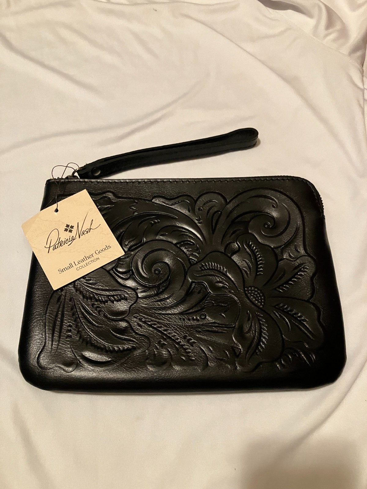 PATRICIA NASH Black Tooled Leather Clutch New With Tags