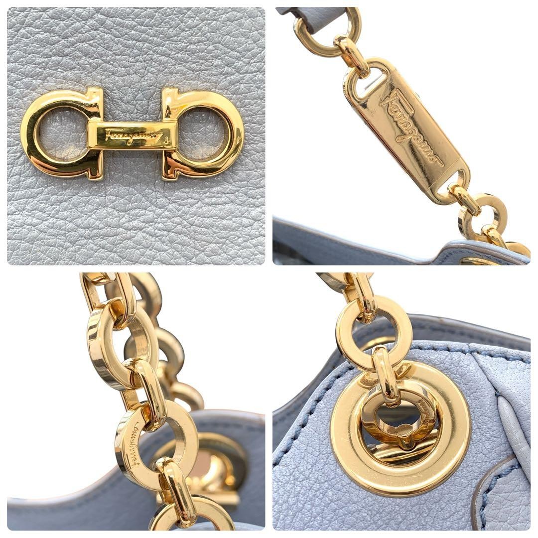 Ferragamo Excellent Condition Double Gancini Leather Chain Handbag Blue