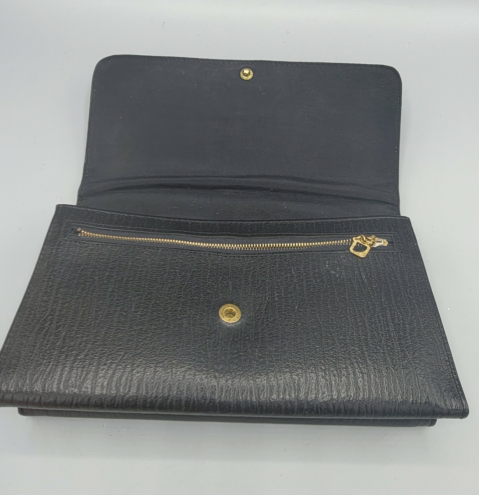 ROLFS Vintage Black Clutch Purse Bag Talon Zipper Pull Snap Closure Pockets