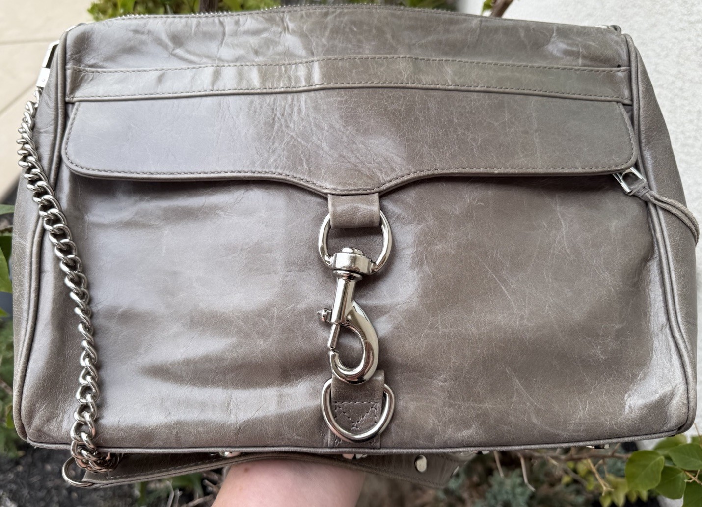 Rebecca Minkoff Classic Taupe Leather Large Crossbody / Clutch Mac Daddy 13 X10!