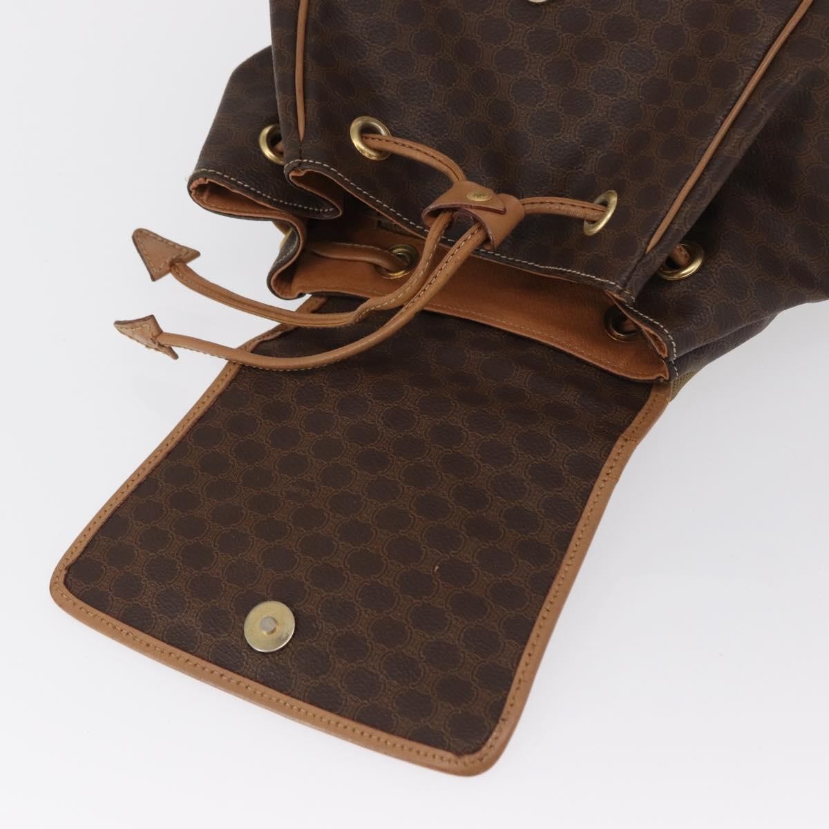 CELINE Macadam Canvas Backpack PVC Leather Brown Gold Auth bs32649