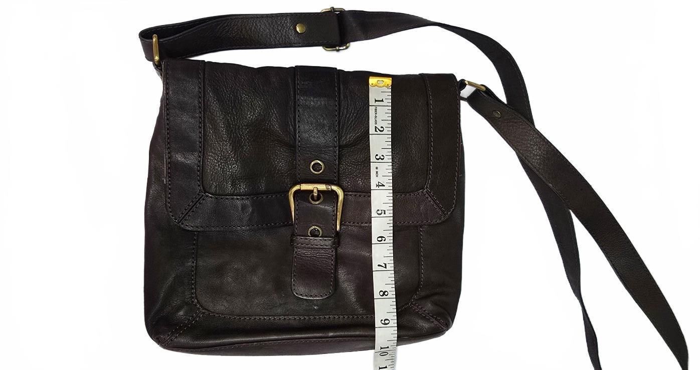 5th Avenue Black Leather Crossbody Bag with Buckle Detail