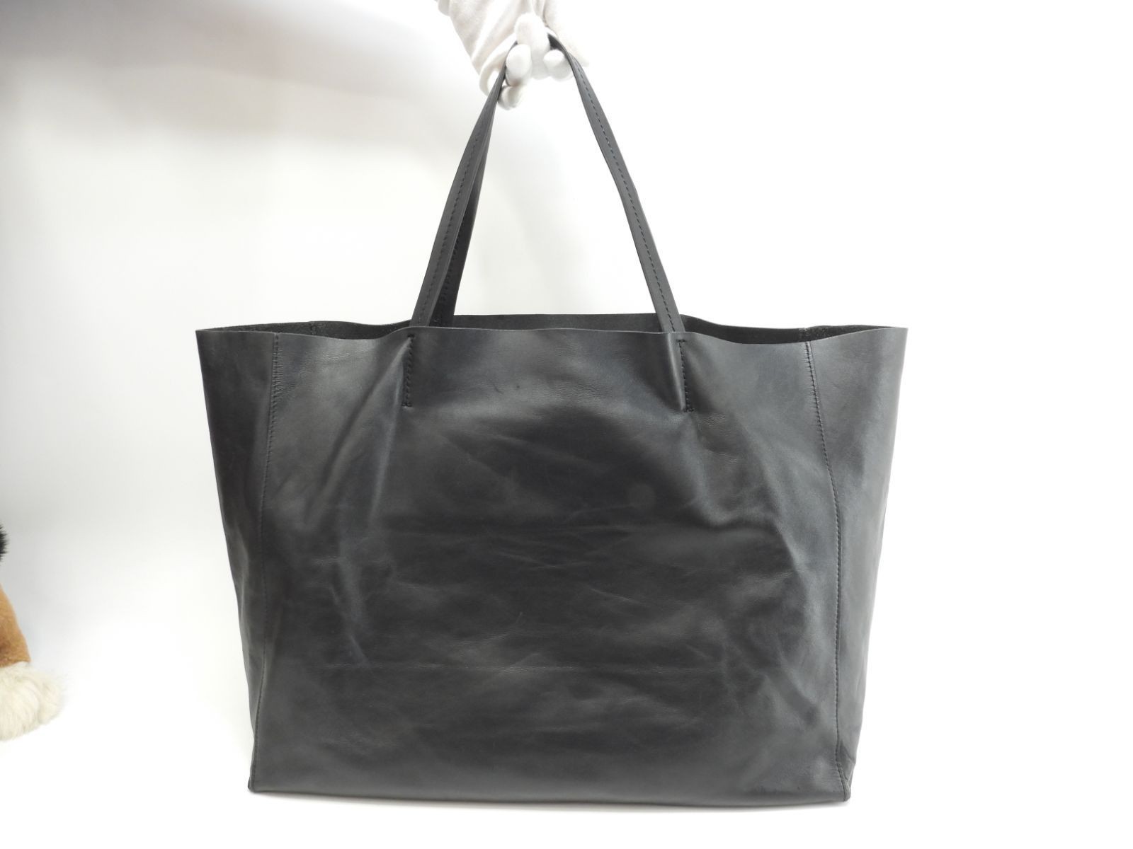 Celine Cabas Horizontal Large Black Smooth Leather Tote Shoulder Bag from japan