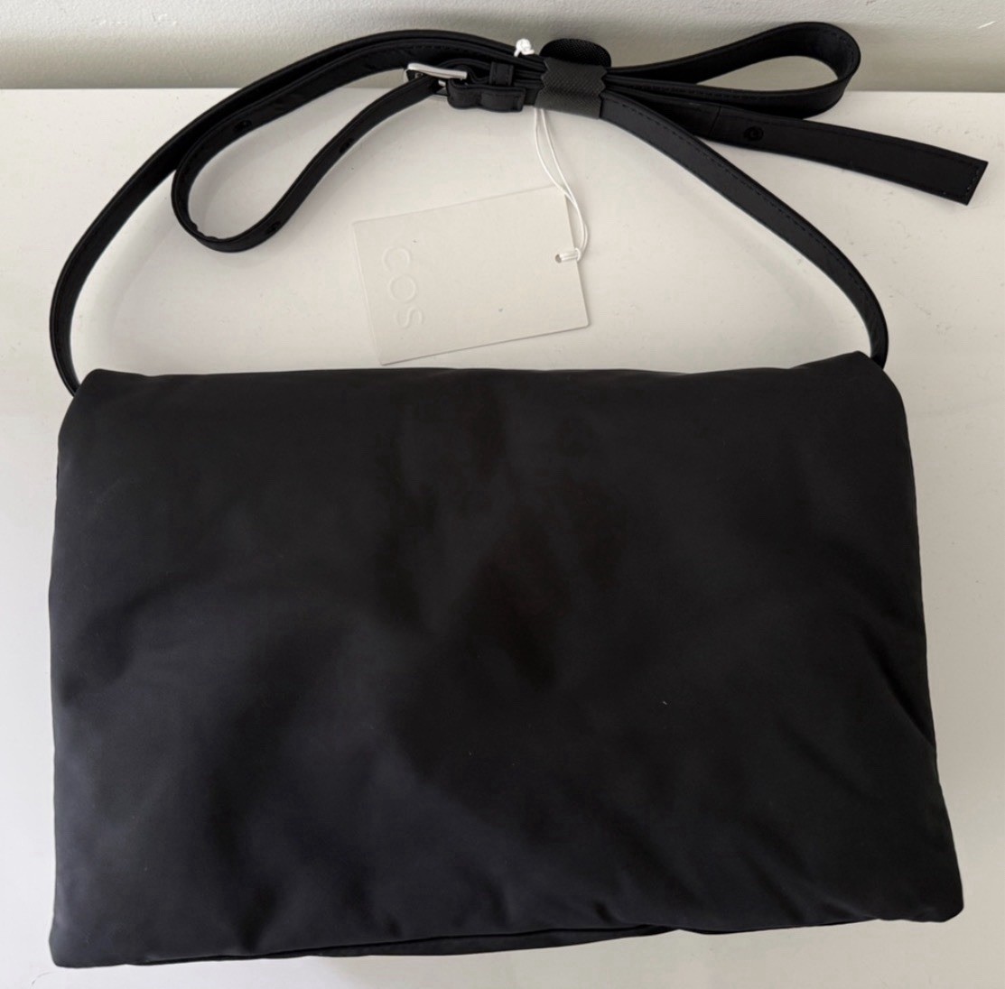 New COS Trifold Padded Crossbody Nylon Bag Handbag, Black