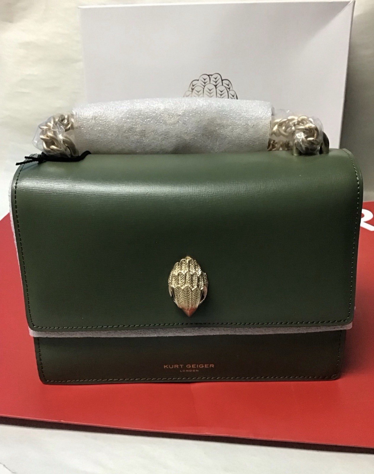 Kurt Geiger Shoreditch Crossbody Mirror Leather Green 8.5″x6.25″x3.25″ NEW