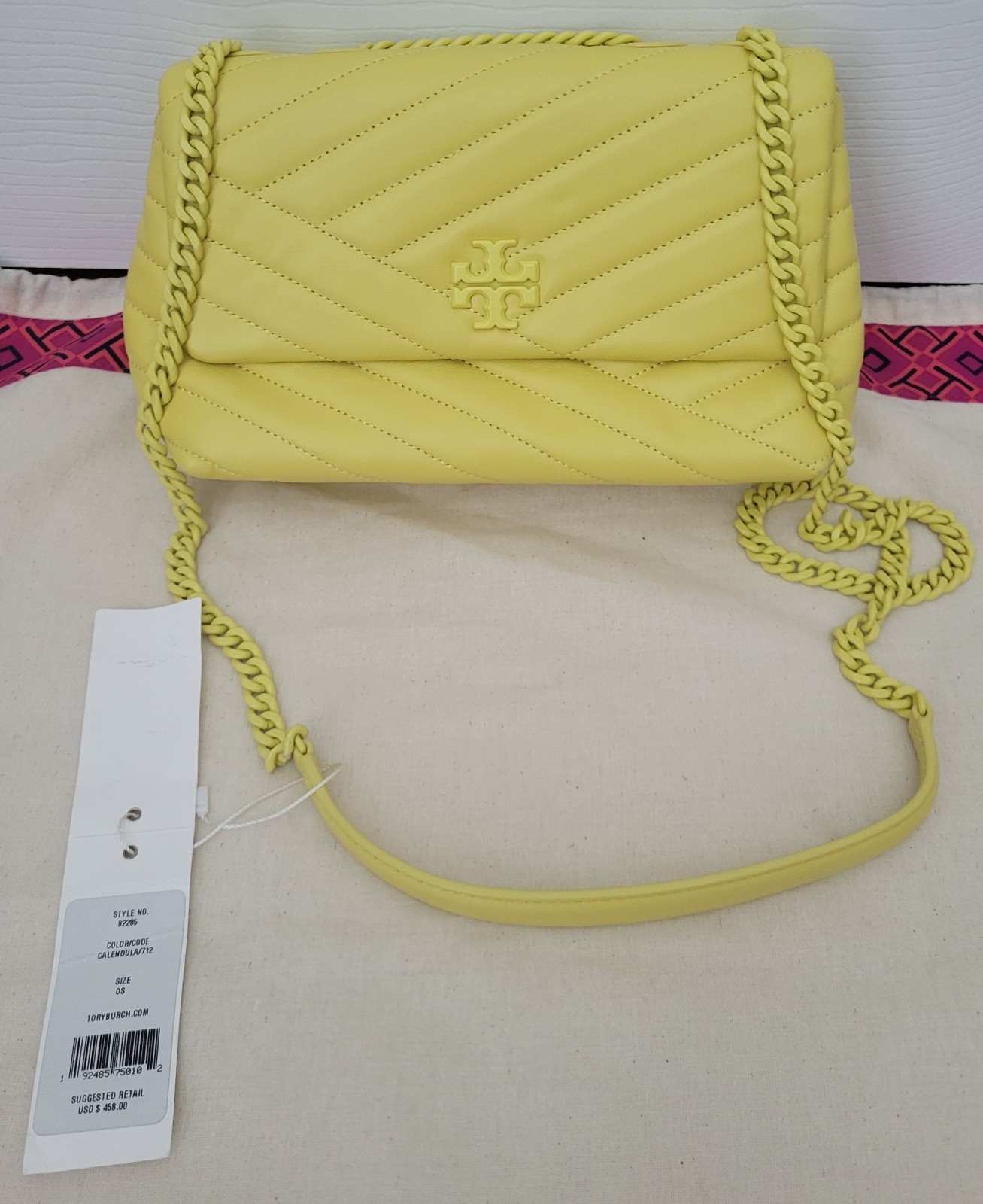 Tory Burch Kira Quilted Powder Coated Chain Purse Crossbody Calendula NWT $458