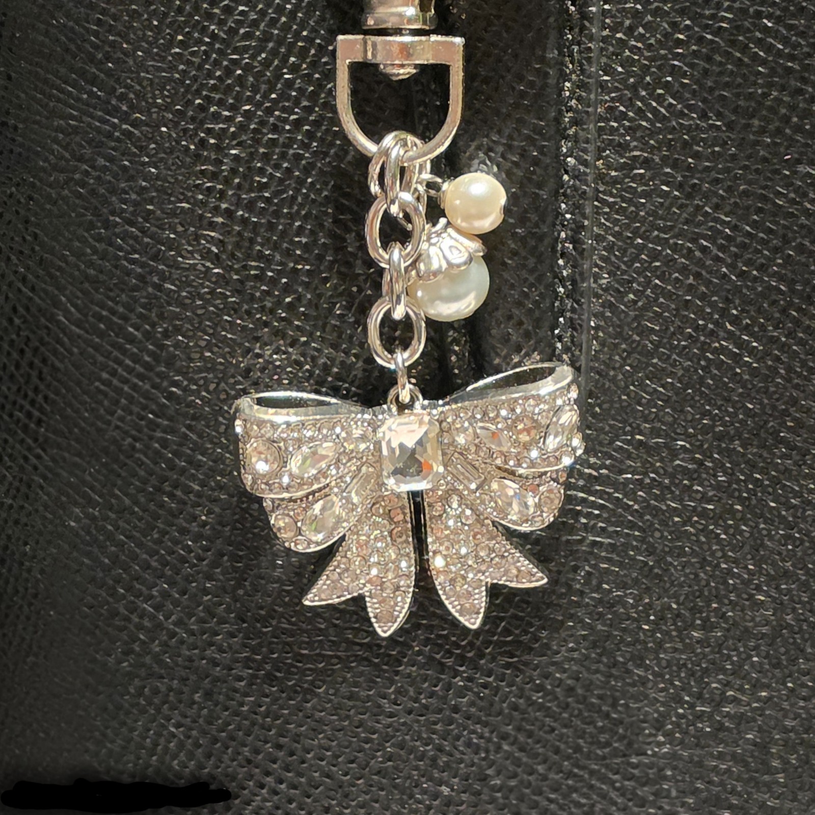 Sparkly Rhinestone Bow Purse Charm | Coquette Pearl Crystal Bag Chain Keychain