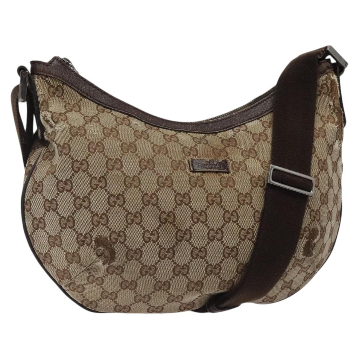 GUCCI GG Canvas Shoulder Bag Beige Silver 181092 Auth gh139