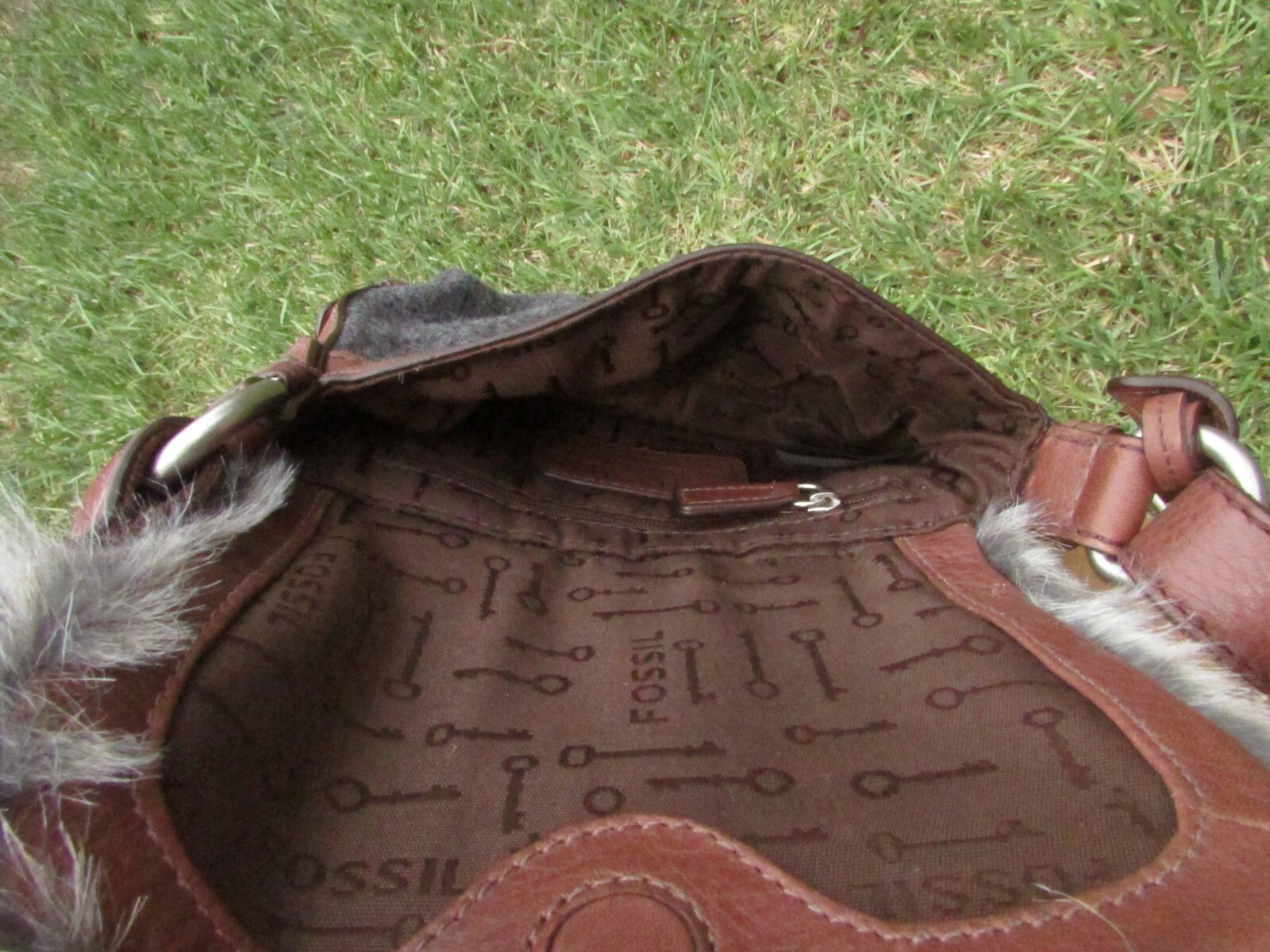 Fossil Maddox Faux Fur & Leather Trim Flap Small Crossbody Bag Shoulder Purse