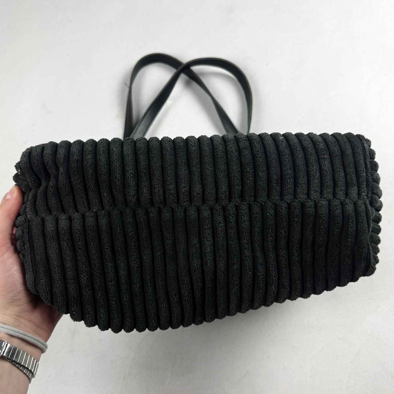 Meidoola Y2K Black Corduroy Shoulder Bag Chain Strap Goth Grunge Handbag Purse