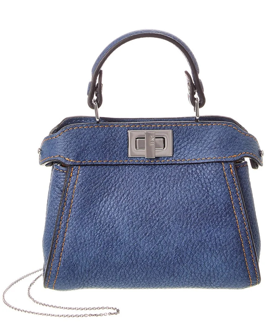 Fendi Nano Peekaboo Leather Clutch Women’s Blue