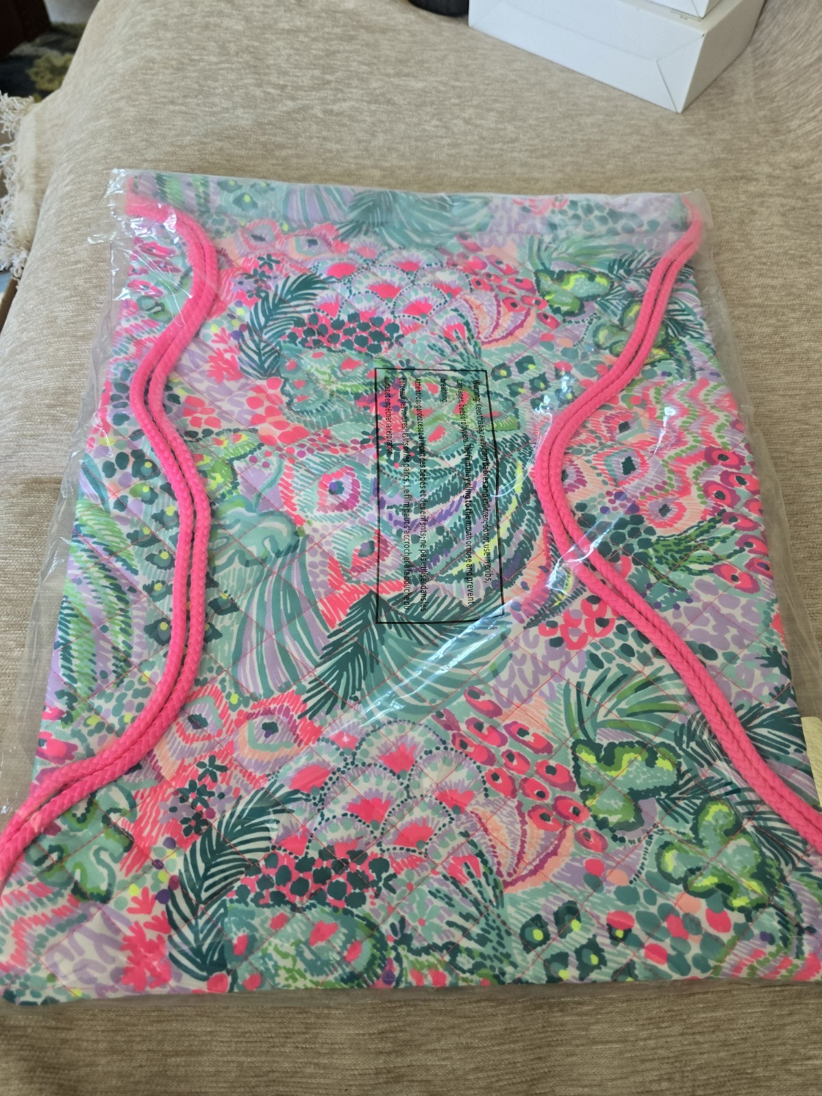 Lilly Pulitzer Printed Quilted Drawstring Backpack Bag Multi Banana Split