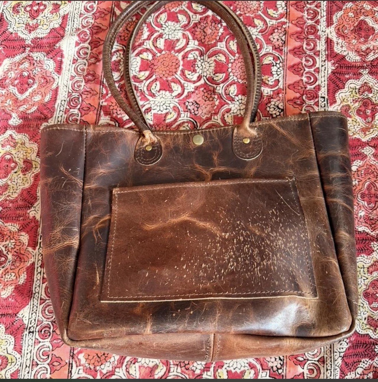 Bison Vintage Distressed Tote Bag Magnetic Closure Double Handles