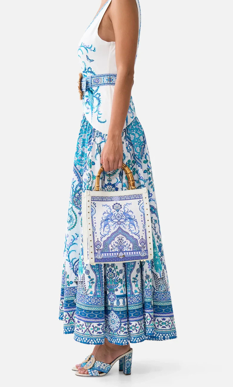 CamiIla ~ ISNIK PEACOCK LULLABY Tote Bag Cotton Canvas Studded Handbag NEW