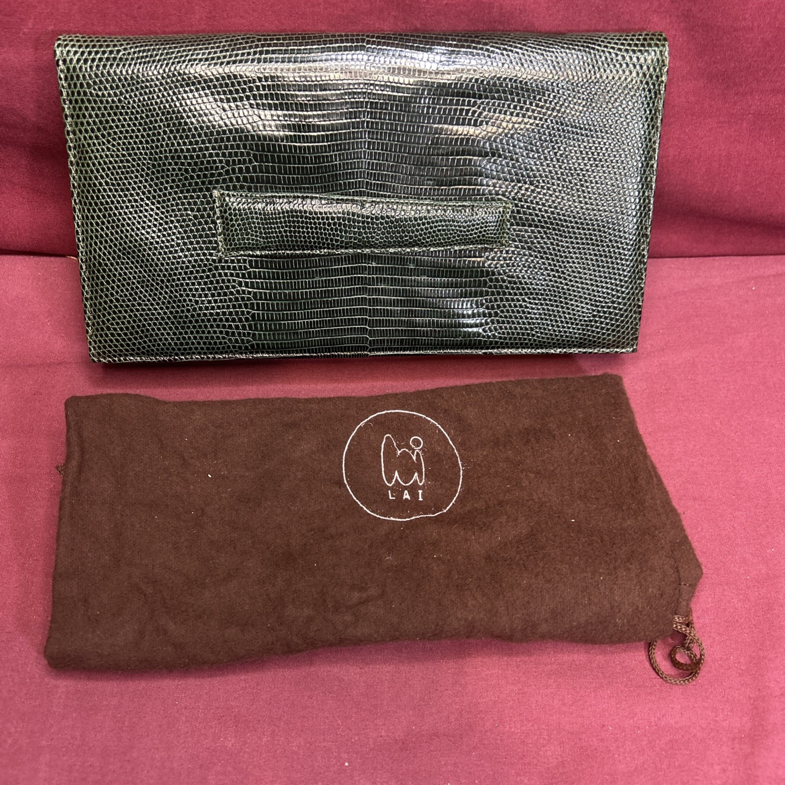 Vtg. Lai Italian Lizard Leather Green Clutch