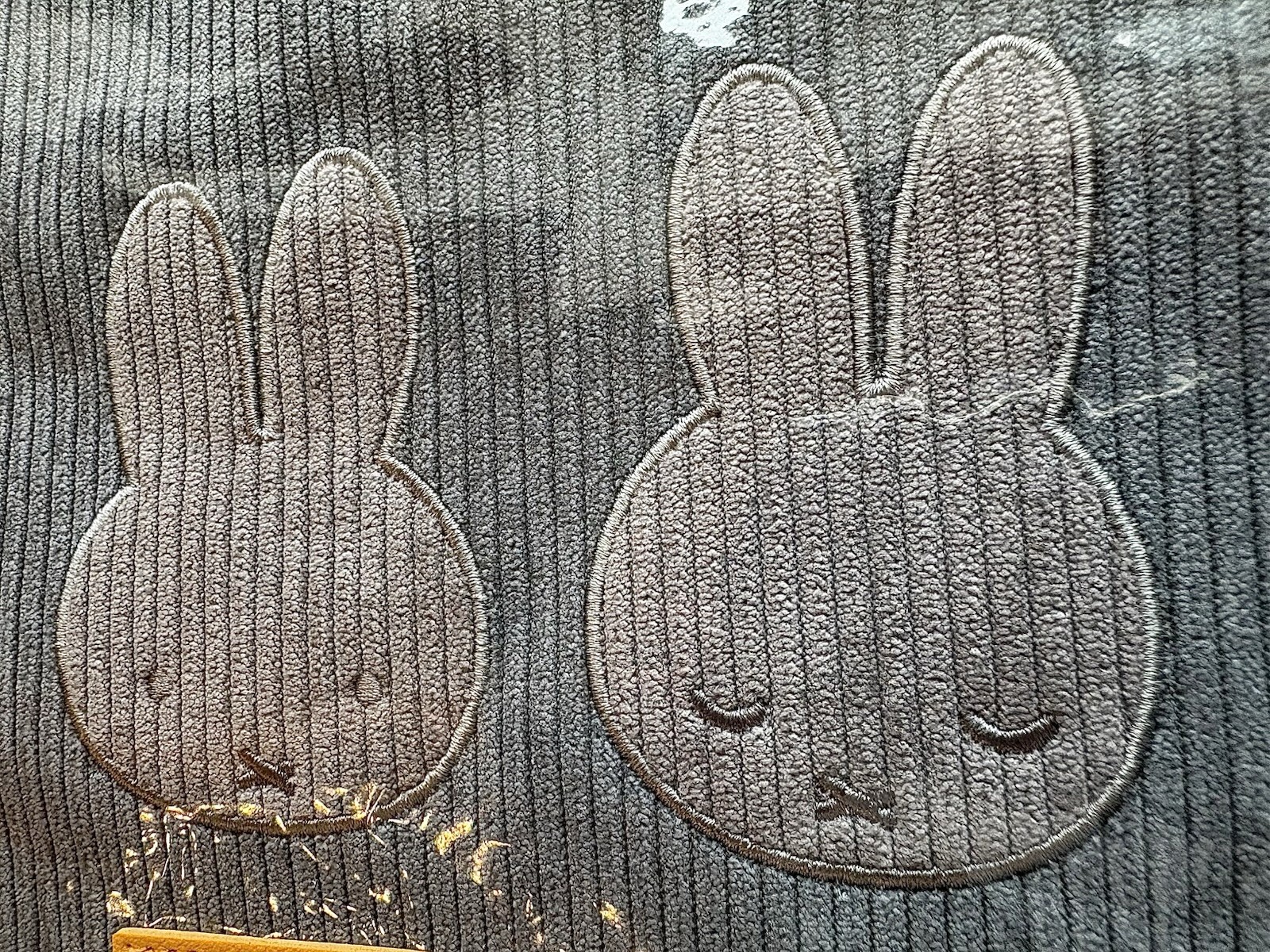 Miffy Corduroy Grey Embroidery Tote Bag Approx. H 10.2 × W 12.6 × D 5.9 inches