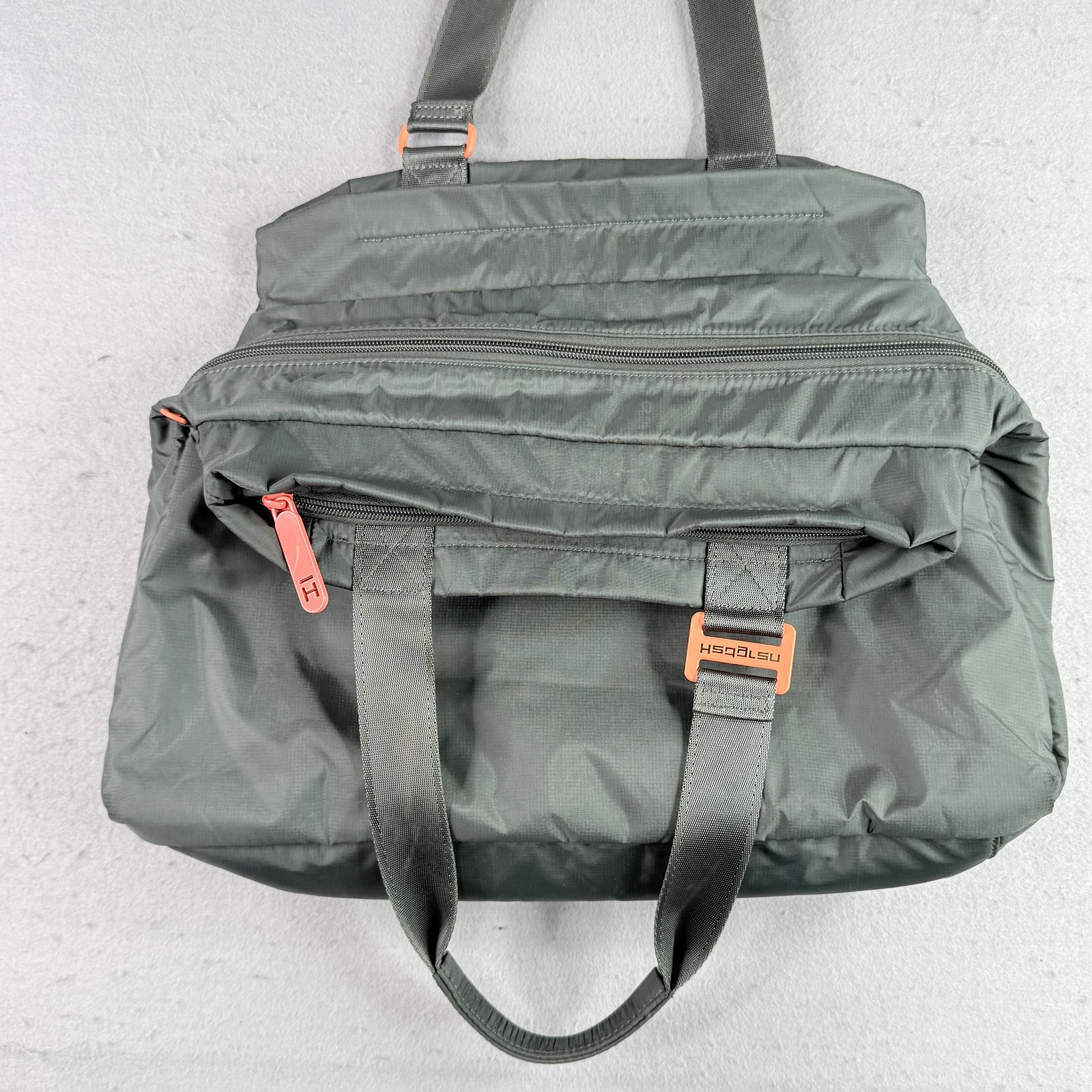 Hedgren Womens Gray Tote Bag Shoulder Bag Travel Nylon Orange Accent Pockets