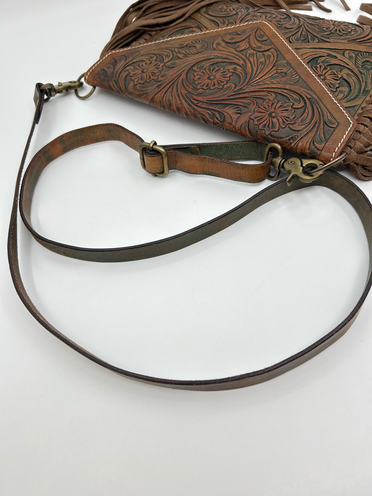 American Darling Tooled Leather Purse Tan Women Clutch Crossbody Distress Fringe