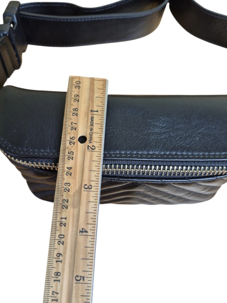 Borse in Pelle Italian Genuine Black Leather Quilted Fanny Pack Waist Bag NWOT