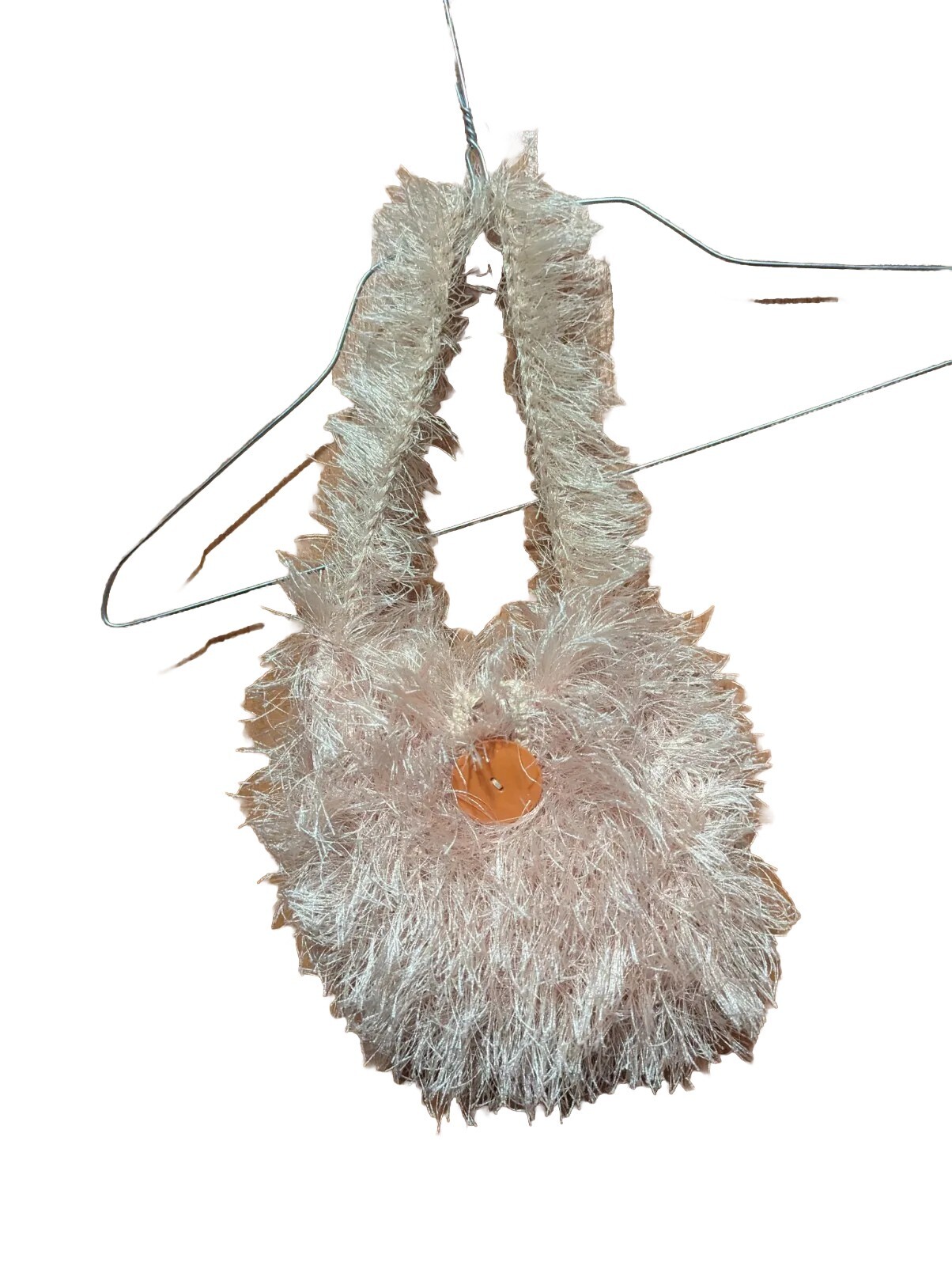 Cute Shaggy Crocheted Bag Sparkle Beige Craft Yarn, Button Shut, Lined Hand Made