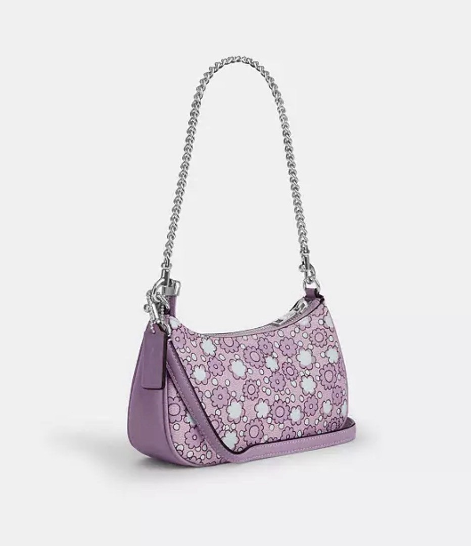 NWT COACH Teri Mini Crossbody Bag w/ Floral Print CBG64 Silver/Lily Multi Violet