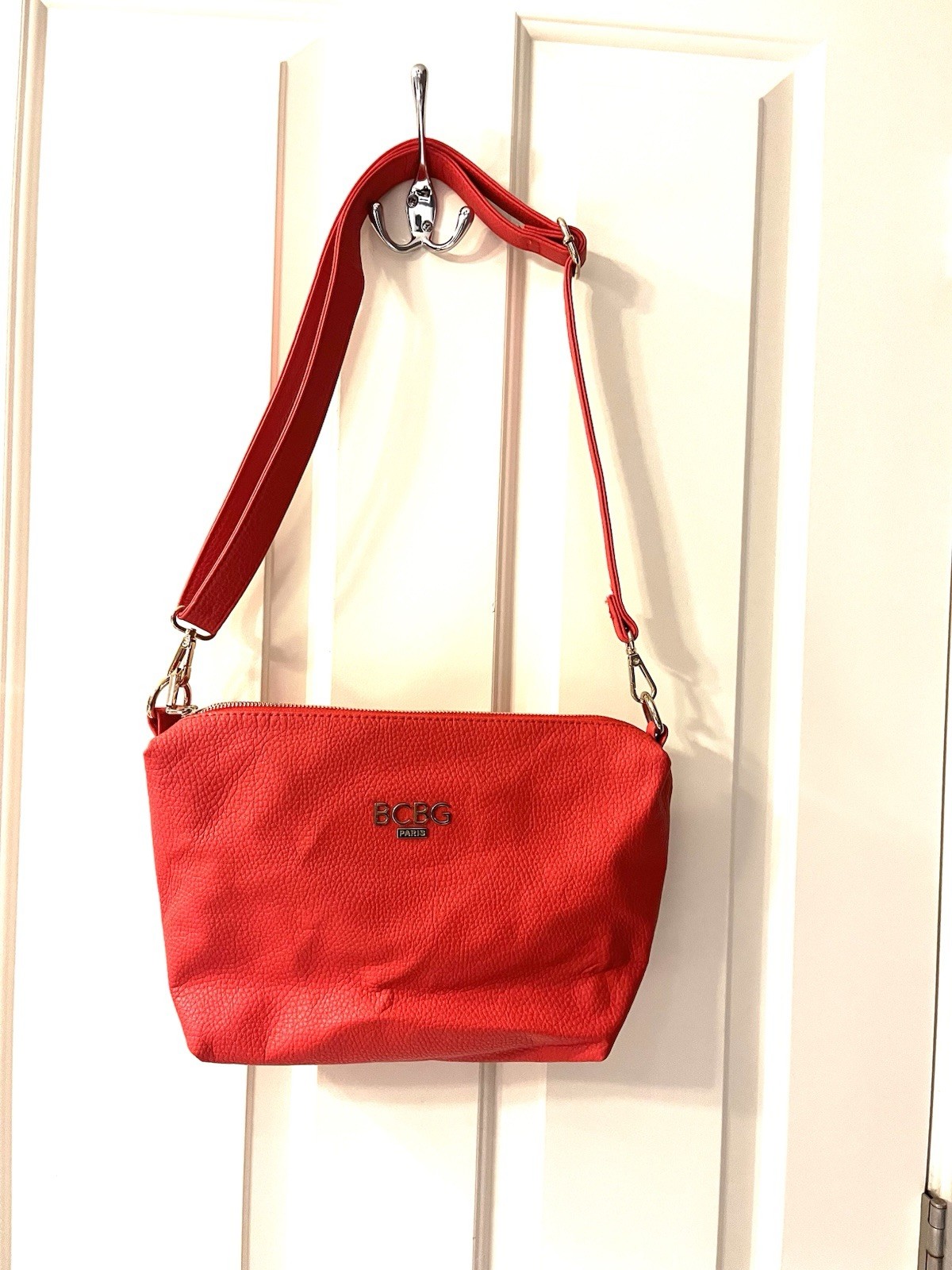 BCBG Paris Red Pebbled Leather Cross Body Satchel Bag