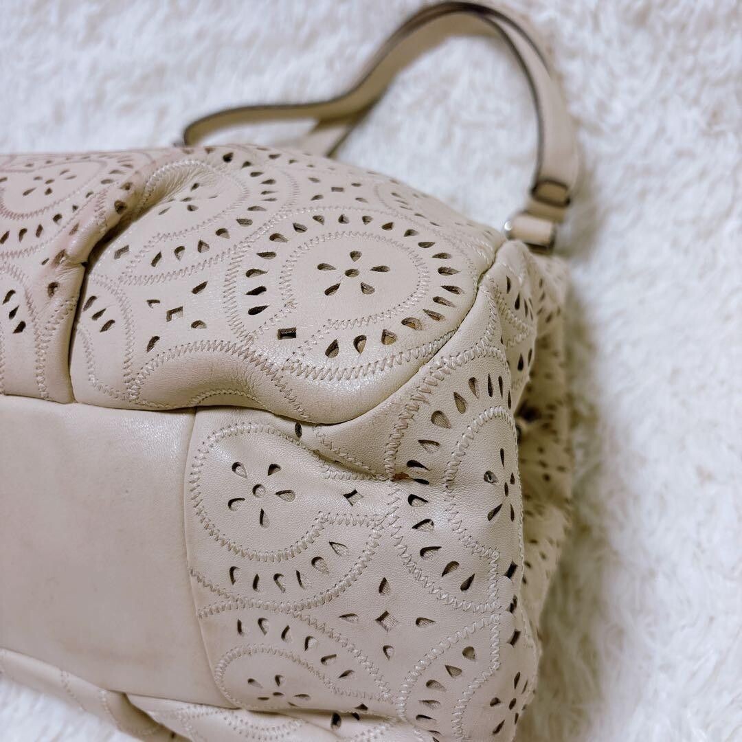 COACH Madison Maggie Perforated Leather Shoulder Bag Beige F19625 Tote 35cm