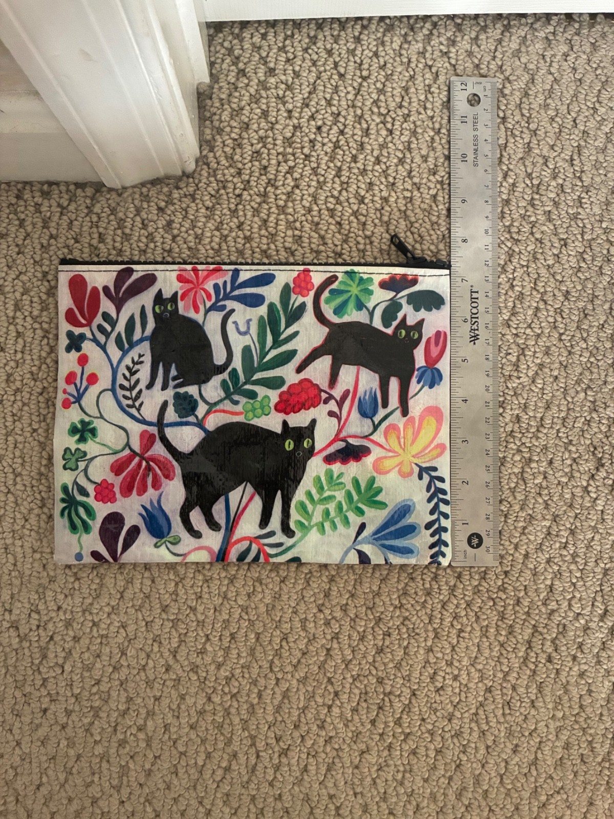 cat pattern pouch with zipper black cat florals small clutch bag