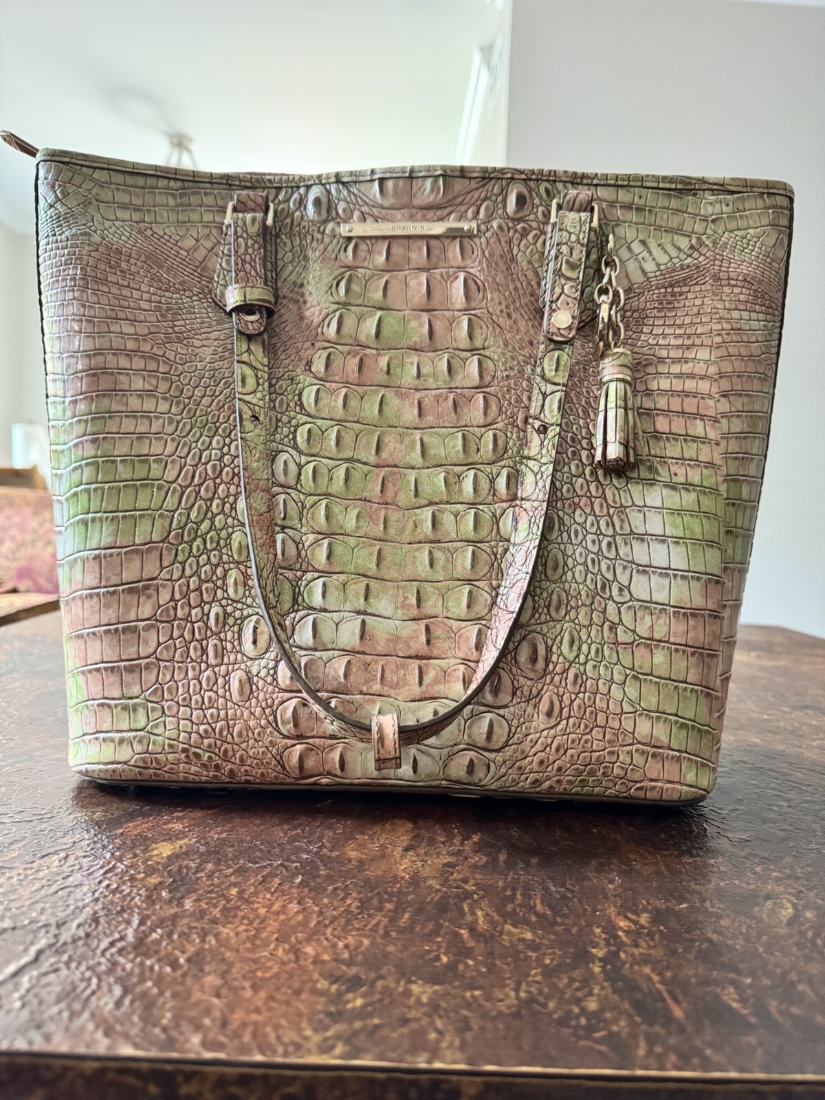 Brahmin Asher Embossed Croc Leather Zip Tote Large Handbag