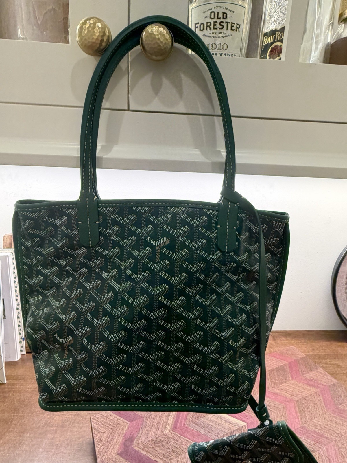 Authentic Goyard Reversible Mini Anjou Green Tote with pouch