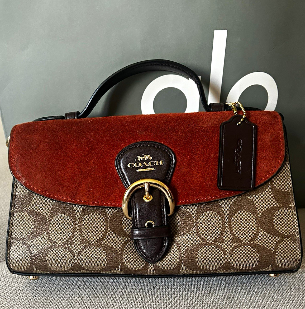 Coach Signature Logo Top Handle Satchel Buckle Flap Detachable Crossbody Strap