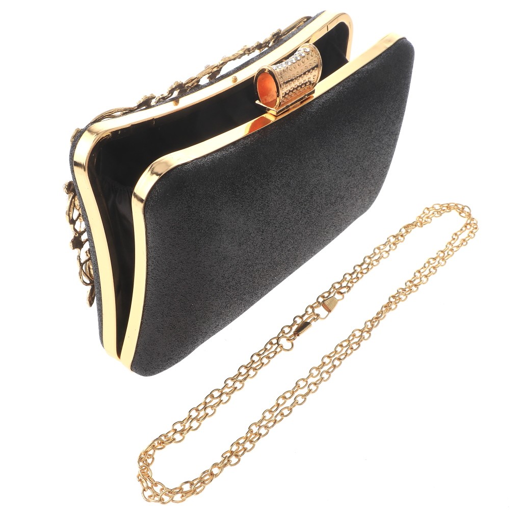 Gold Tone Metal Hardware Frame Glitter Fabric Rhinestone Clutch Evening Bag B…