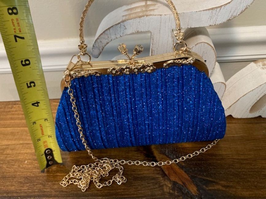Royal Blue Sparkle and Gold Tone/Diamond Accents Party Purse